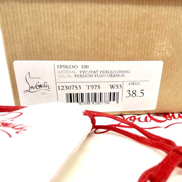 🔥 NWT Christian Louboutin Spikoo 100 Neon Fluo Orange PVC Spiked Heels 38.5 - Picture 13 of 13